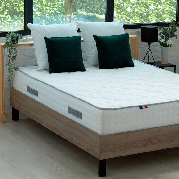 Matelas mousse &agrave; m&eacute;moire de forme + 1362 ressorts ensach&eacute;s prestige ferme 28 cm - 7 zones (blanc)