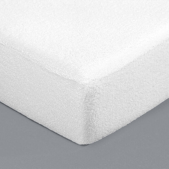 Protège-matelas éponge imperméable traité anti-acariens (blanc)