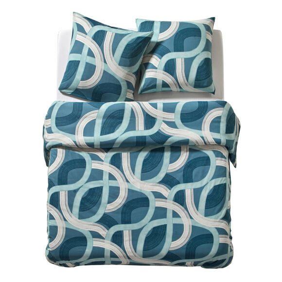 Parure de lit taie(s) + housse de couette Ulysse imprimée graphique en coton (bleu)