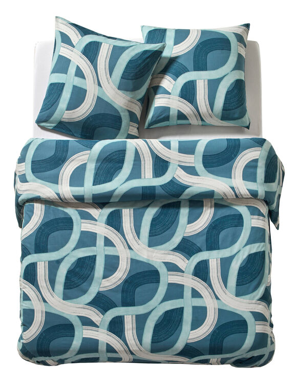 Parure de lit taie(s) + housse de couette Ulysse imprimée graphique en coton (bleu)