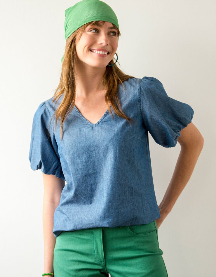 Blouse denim manches courtes "ballon" (bleached) Blouse denim manches courtes "ballon" (bleached)