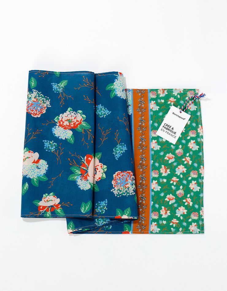 Foulard fabriqué en France imprimé fleurs bleu/vert, 198 x 38 cm - coton (bleu) Foulard fabriqué en France imprimé fleurs bleu/vert, 198 x 38 cm - coton (bleu)