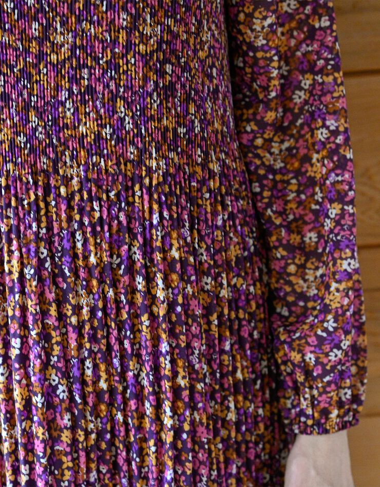Tunique plissée imprimé fleuri, voile (prune / caramel) Tunique plissée imprimé fleuri, voile (prune / caramel)
