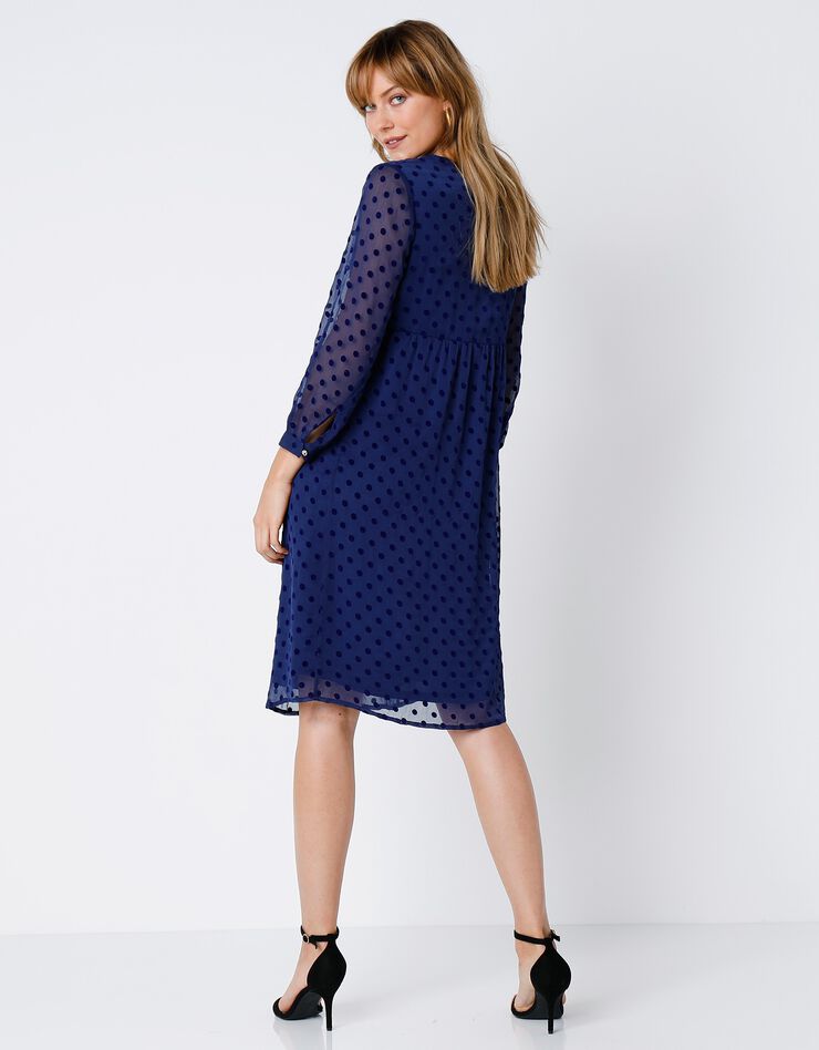 Robe plumetis manches 7/8ème (bleu nuit) Robe plumetis manches 7/8ème (bleu nuit)