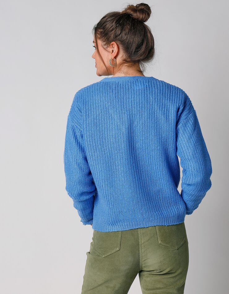Gilet col V boutonné, maille anglaise toucher mohair (bleu lavande) Gilet col V boutonné, maille anglaise toucher mohair (bleu lavande)
