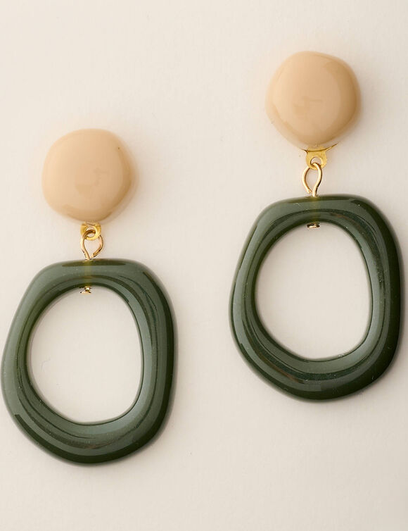 Boucles d'oreille asymétriques (kaki / blanc cassé)