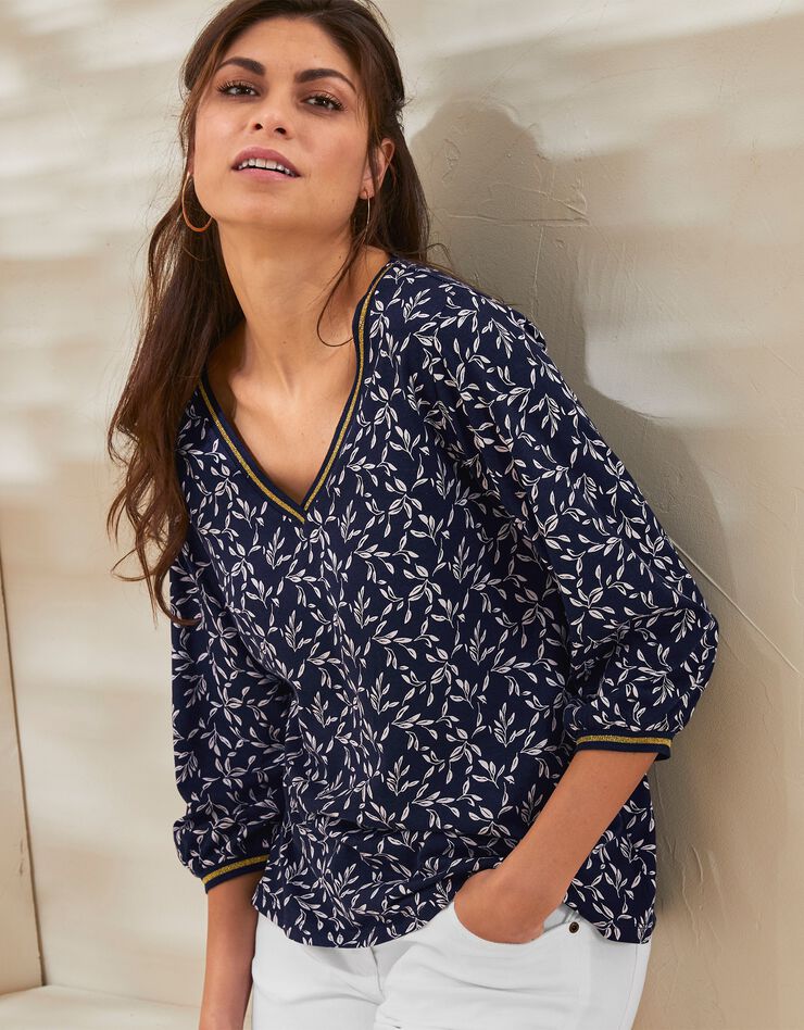 Tee-shirt manches 3/4 imprimé bicolore (marine) Tee-shirt manches 3/4 imprimé bicolore (marine)