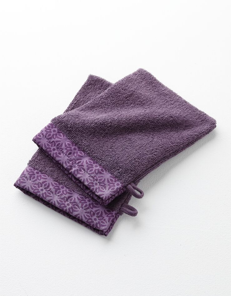 Éponge bouclette 420 g/m² liteau imprimé rosace (aubergine)