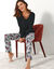 Pyjama pantalon empiècement plumetis - imprimé tropical (noir)