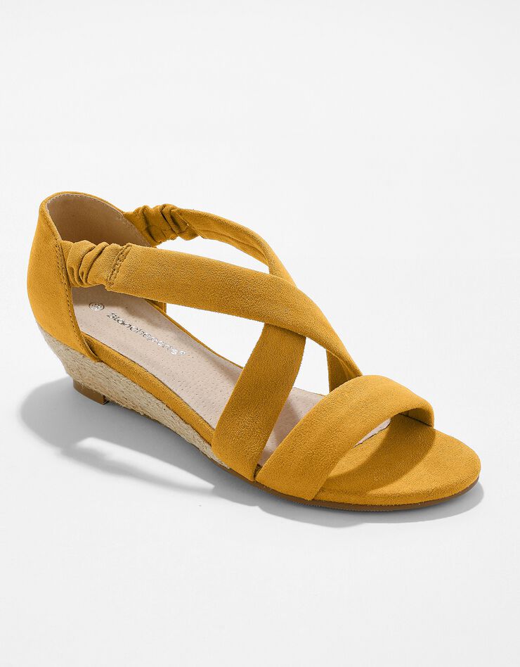 Sandales compensées élastiquées dessus effet suédine (jaune) Sandales compensées élastiquées dessus effet suédine (jaune)