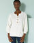 Pull col tunisien manches 3/4, maille fantaisie (écru)