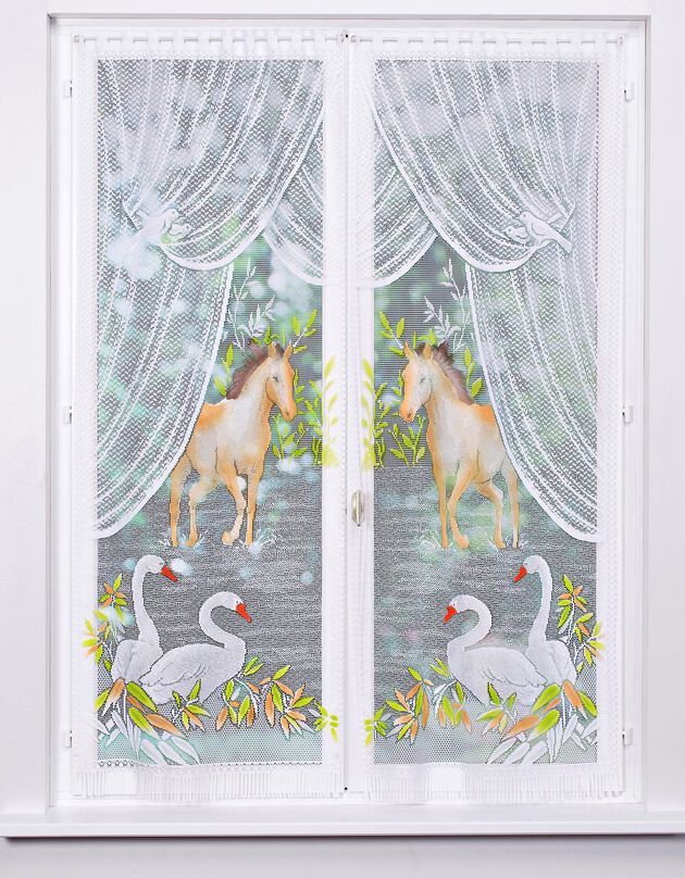 Vitrage droit peint motif chevaux finition passe-tringle - la paire (peint)