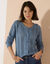 Gilet boutonné col rond à écailles, maille ajourée (bleu jean)