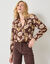 Blouse volantée imprimée floral, crépon (chocolat)