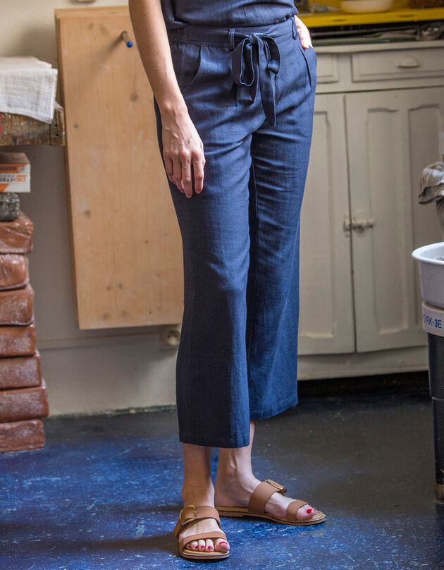 Pantacourt coupe large viscose-lin (indigo)