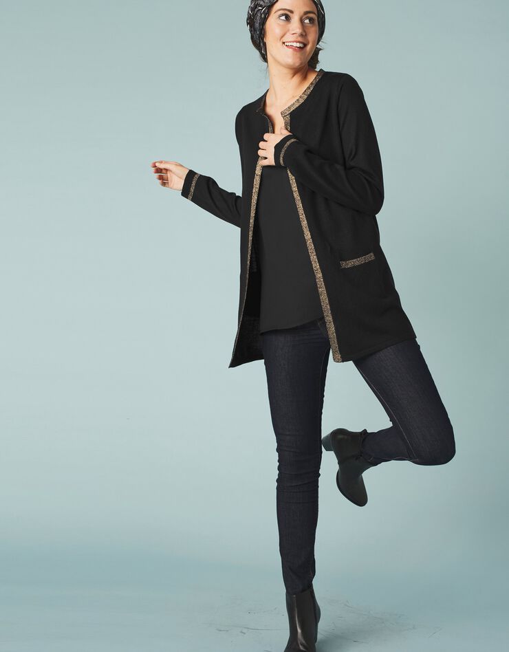Gilet long toucher cachemire détails brillants (noir) Gilet long toucher cachemire détails brillants (noir)