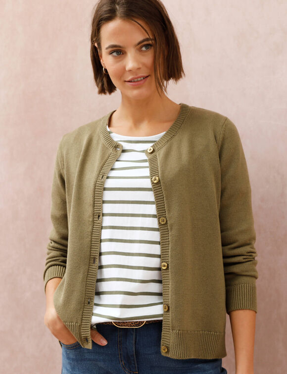 Cardigan boutonn&eacute;, coton m&eacute;lang&eacute; (kaki clair)
