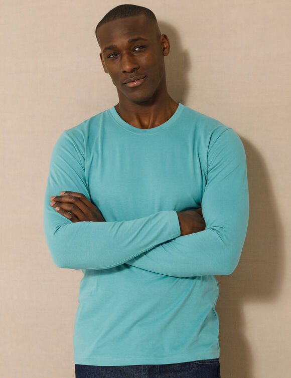 T-shirt col rond  manches longues à l'unité. (aqua)