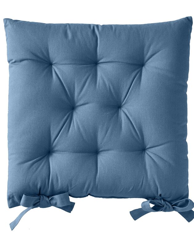 Galette de chaise carrée unie coton bachette - lot de 2 (bleu prusse)