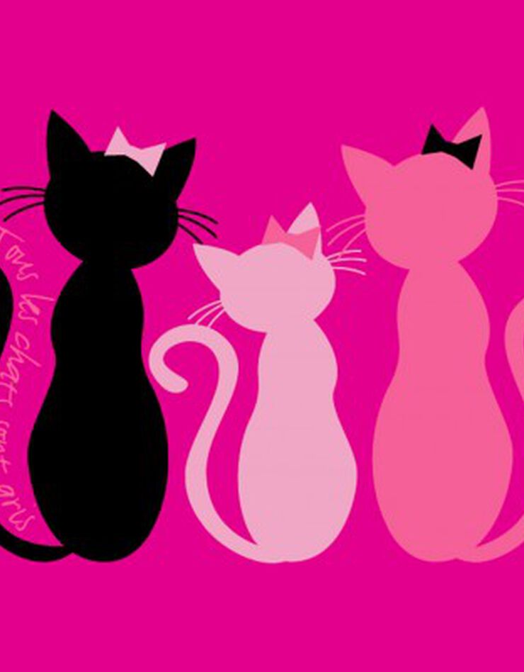 Chemise de nuit manches longues - imprimé chats (fuchsia)