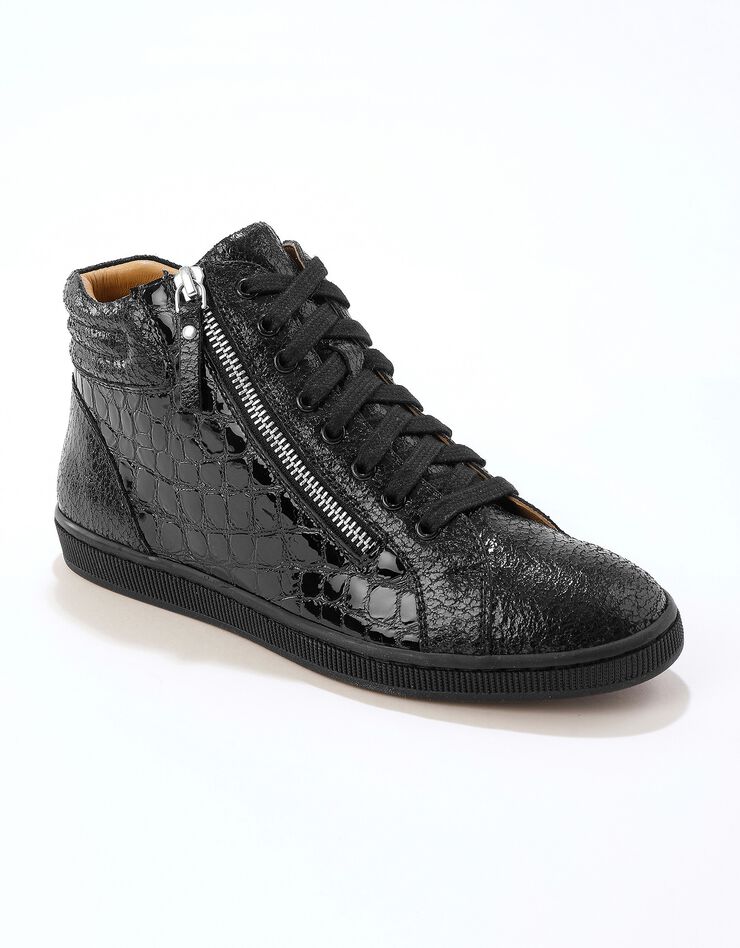 Basket montantes zippées en cuir souple effet croco (noir) Basket montantes zippées en cuir souple effet croco (noir)