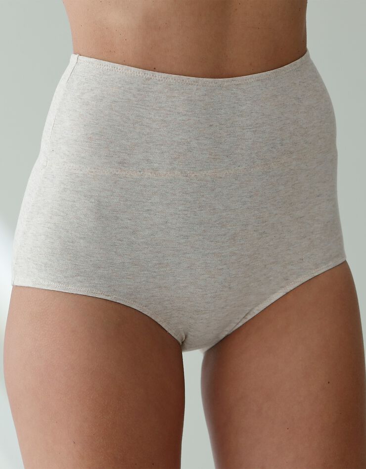 Culotte coton stretch taille très haute couvrante - lot de 2 (blanc + beige chiné) Culotte coton stretch taille très haute couvrante - lot de 2 (blanc + beige chiné)