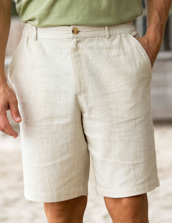 Bermuda coton - lin, 3/4 élastiqué (grège)