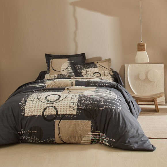 Linge de lit Diane imprim&eacute; graphique - coton 57 fils/cm&sup2; (carbone)