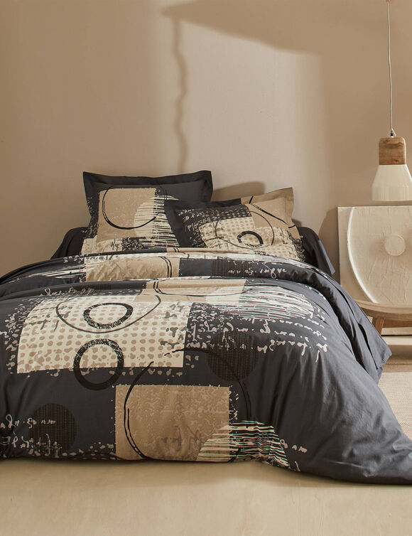 Linge de lit Diane imprim&eacute; graphique - coton 57 fils/cm&sup2; (carbone)