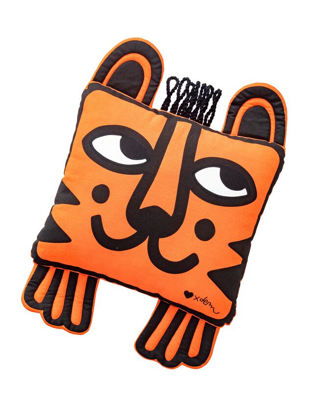 Coussin Tigre garni, collection enfant LEM (orange / noir)