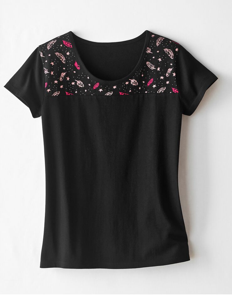 Tee-shirt pyjama manches courtes imprimé placé (noir) Tee-shirt pyjama manches courtes imprimé placé (noir)