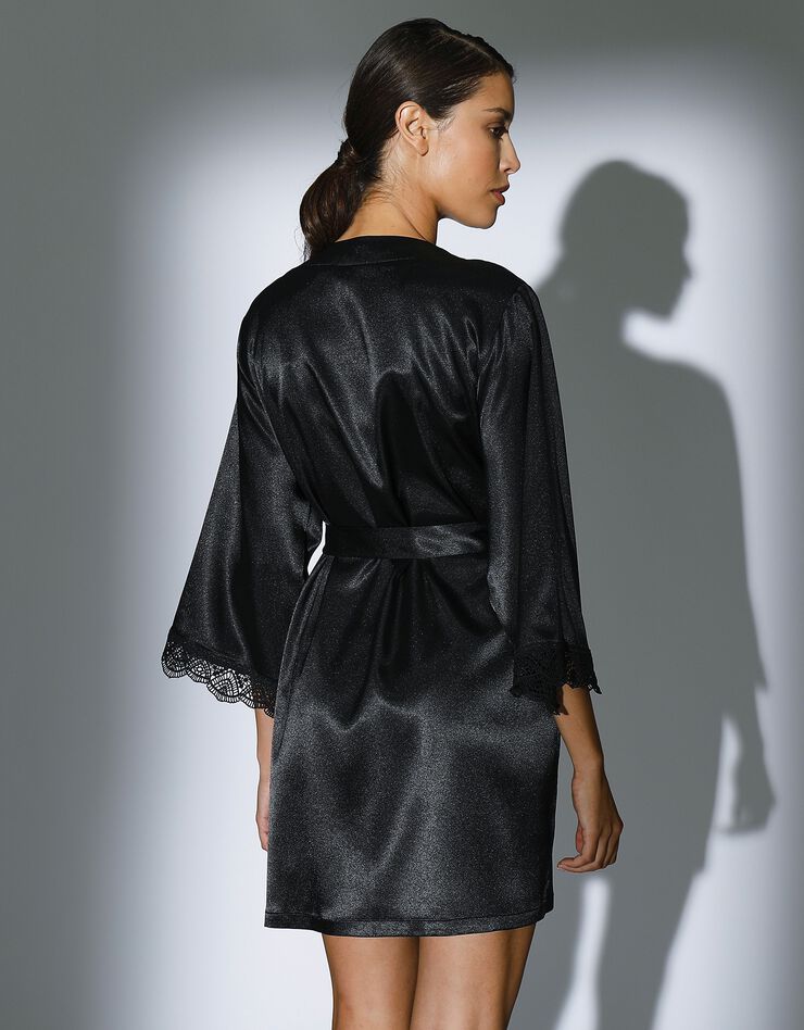 Peignoir déshabillé satin et dentelle (noir) Peignoir déshabillé satin et dentelle (noir)