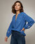 Blouse flanelle, manches 7/8, imprim&eacute; effet broderie (bleu)