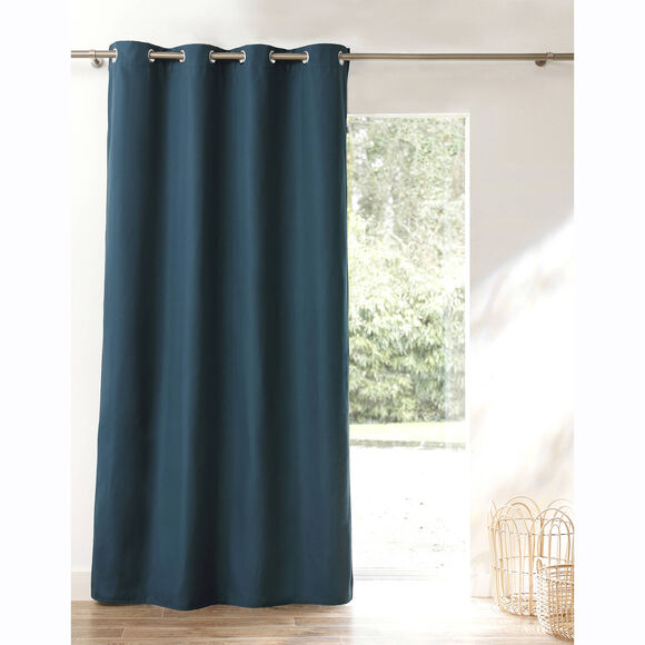 Rideau isolant uni envers polaire finition oeillets (bleu paon)