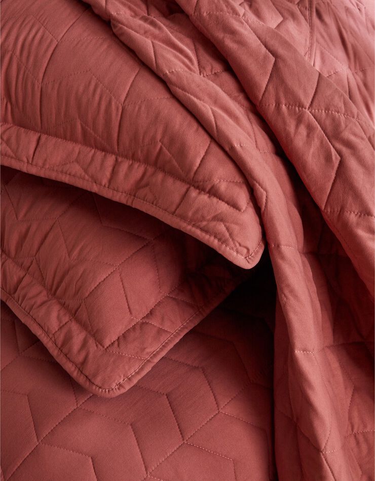 Couvre-lit uni matelassé reliéfé géométrique (bois de rose)