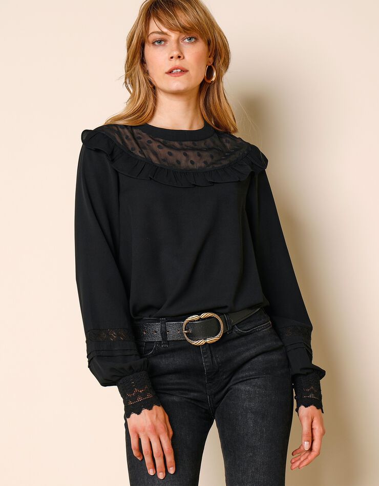 Blouse plumetis et macramé (noir) Blouse plumetis et macramé (noir)