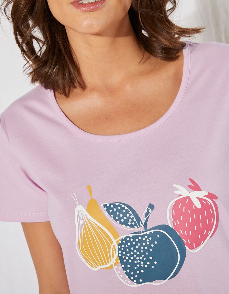 Chemise de nuit courte coton – imprimé fruits (parme)