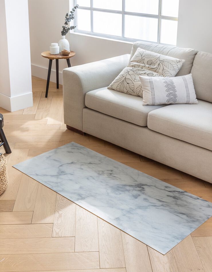 Tapis vinyle effet marbre blanc (blanc)