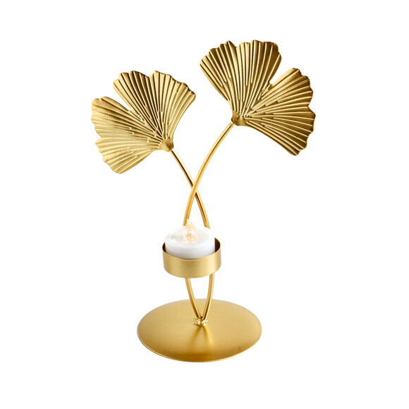 Bougeoir feuille gingko, m&eacute;tal dor&eacute; (dor&eacute;)