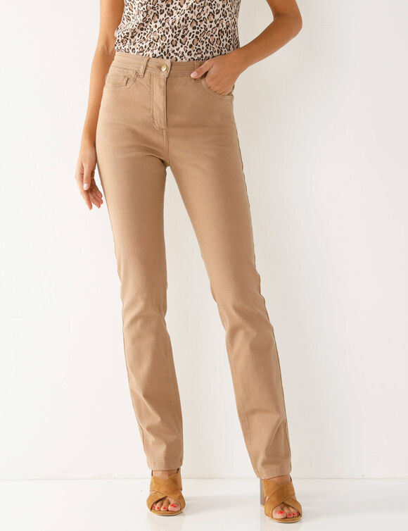 Pantalon droit sculptant, renfort gainant (taupe)