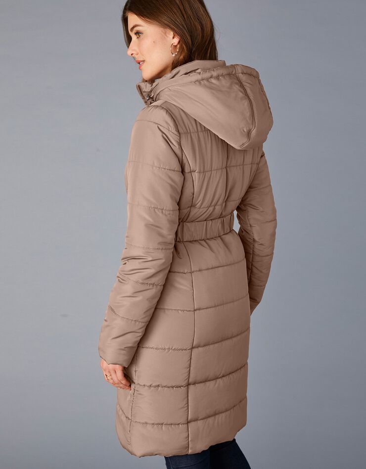 Doudoune ceinturée unie - version longue (beige) Doudoune ceinturée unie - version longue (beige)