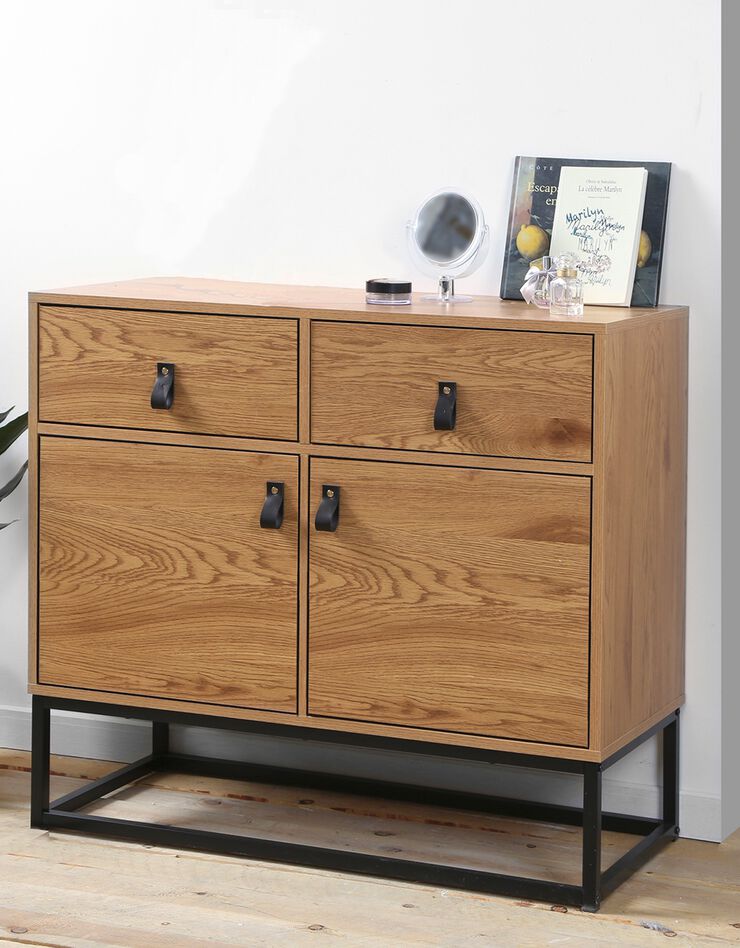 Commode STOCKIES style industriel 2 portes, 2 tiroirs (naturel)