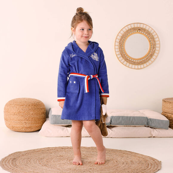 Peignoir de bain enfant personnalisable foot &agrave; capuche, &eacute;ponge coton - 340 g/m&sup2; (bleu dur)