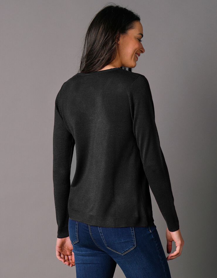 Cardigan boutonné col rond uni toucher cachemire (noir) Cardigan boutonné col rond uni toucher cachemire (noir)