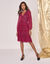 Robe imprimé fleuri, voile plissé (prune / rouge)