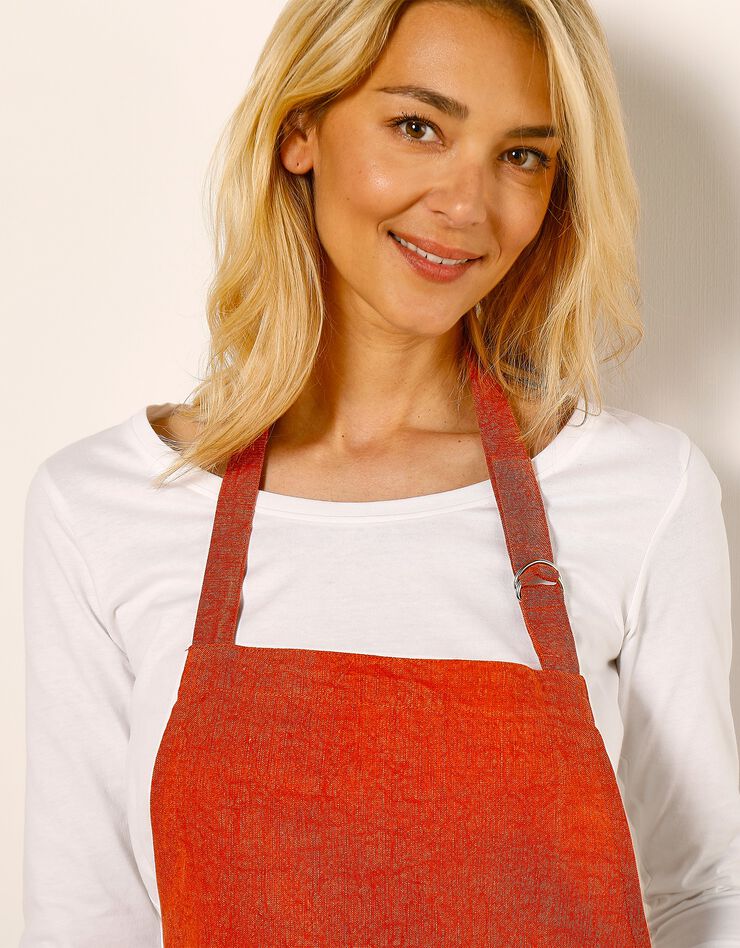 Tablier de cuisine uni forme bavette - lin coton (terracotta)