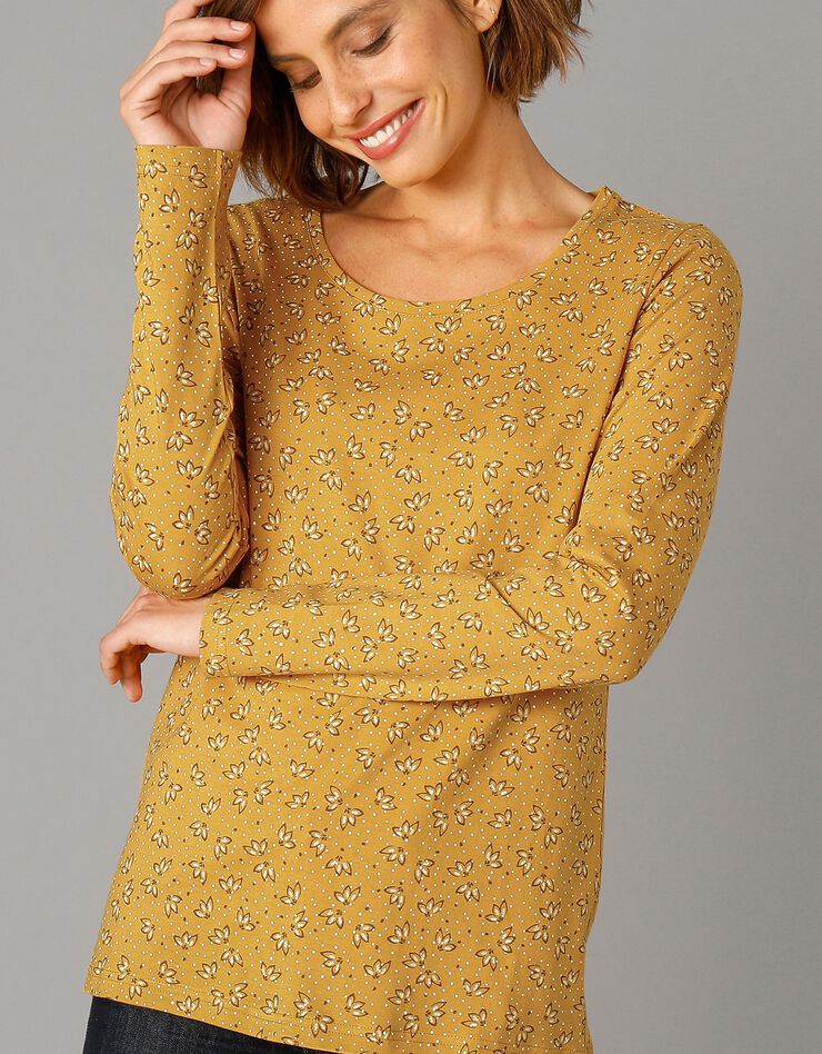Tee-shirt imprimé manches longues jersey coton bio (miel)