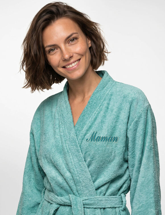 Peignoir court mixte uni col kimono, &agrave; personnaliser - &eacute;ponge bouclette 380 g/m&sup2; (vert d'eau)