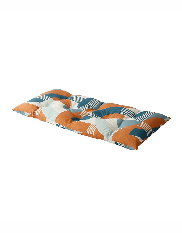 Long coussin déco imprimé géométrique Art Déco (bleu / caramel)