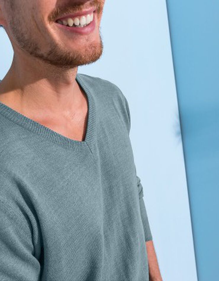Pull uni col V (aqua chiné) Pull uni col V (aqua chiné)